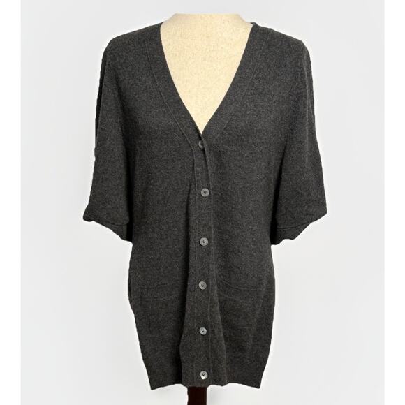 Vince Gray Small Cashmere Button-Up Short Sleeve Kimono Dolman Sweater Cardigan - Picture 1 of 16
